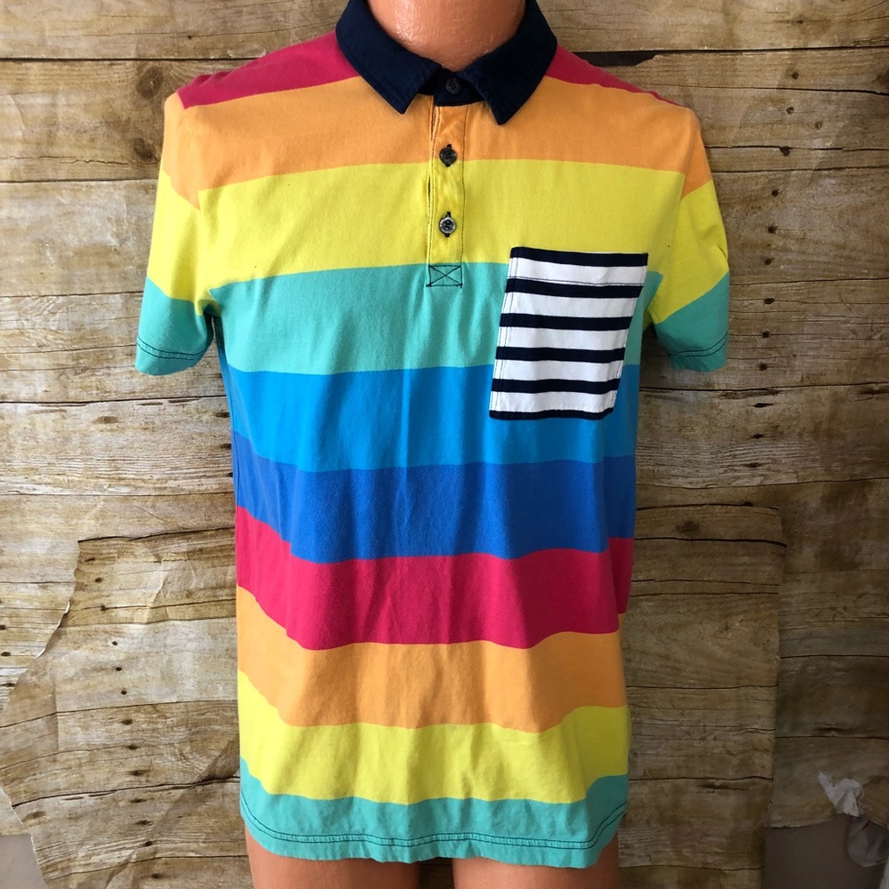 Adidas Originals Polo Shirt Mens Retro Striped MED
